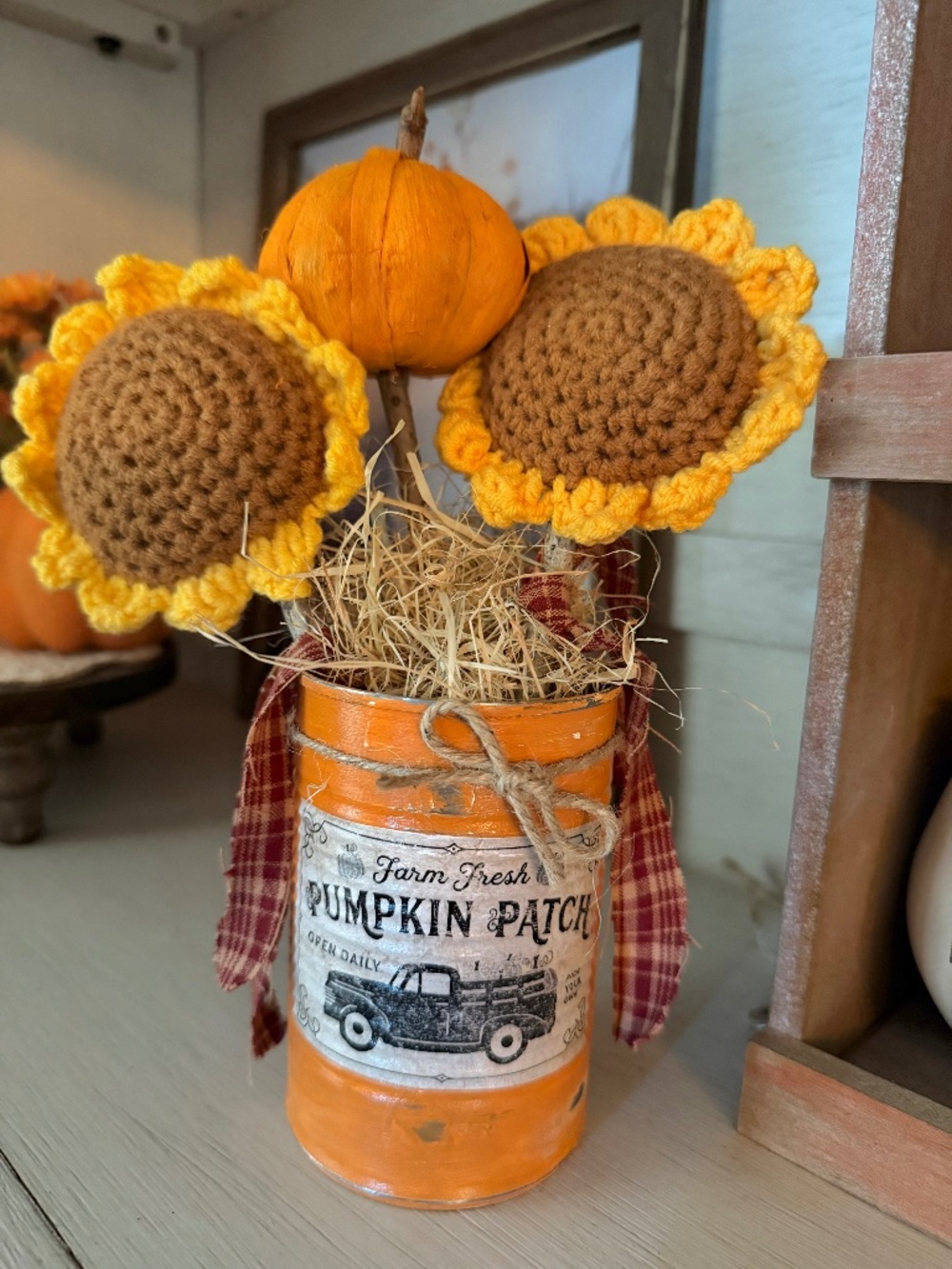 Primitive Pumpkin Sunflower Tin Fall Decor